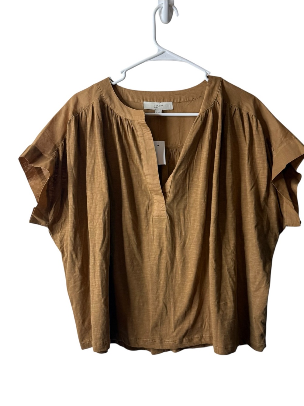 Loft Brown Mixed Media Boxy Oversized Blouse NWT